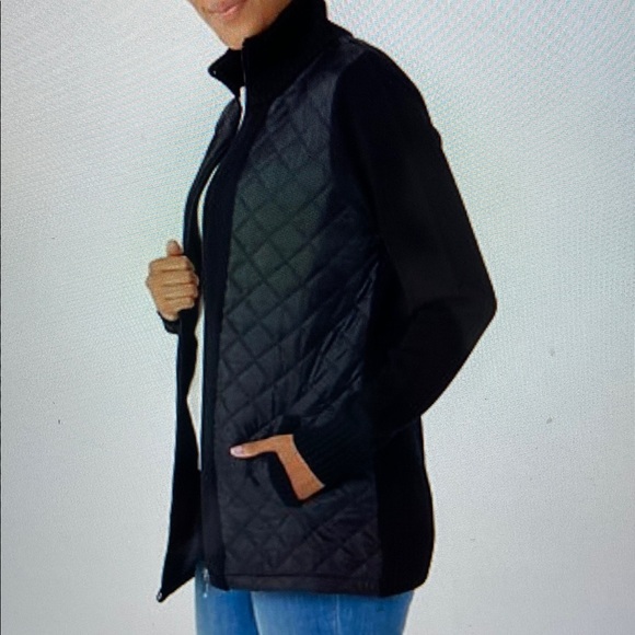 Jackets & Blazers - Denim & Co. Quilted Mixed Media Zipper Front Sweater Jacket Black S New